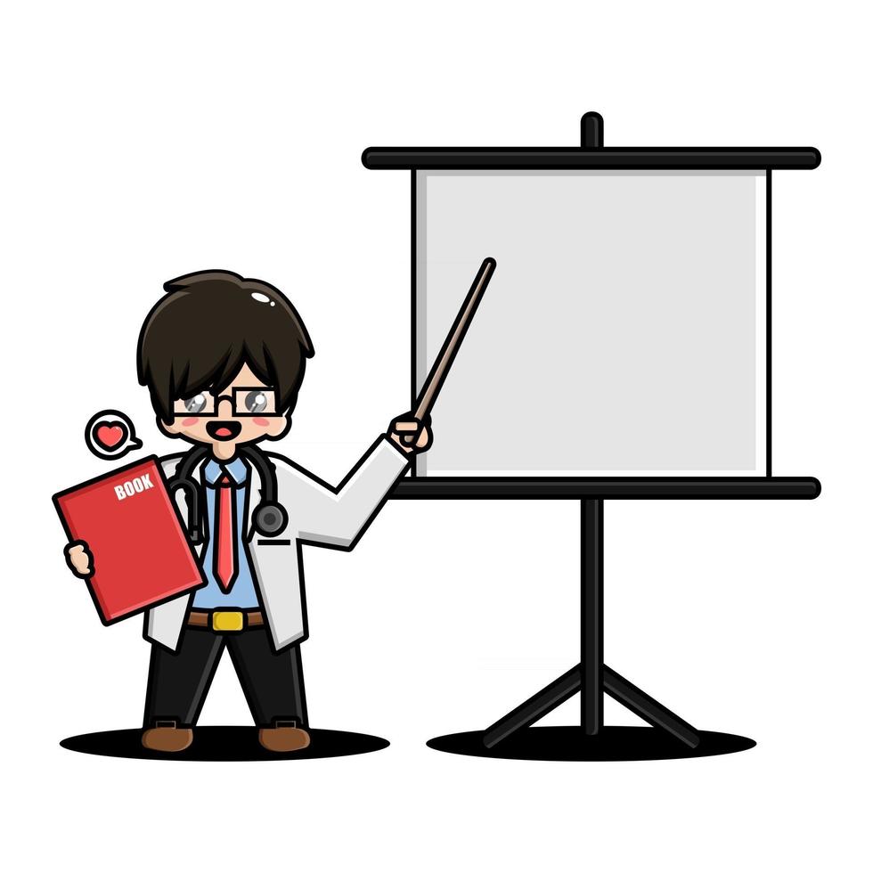 Cute doctor presenting with projector vector