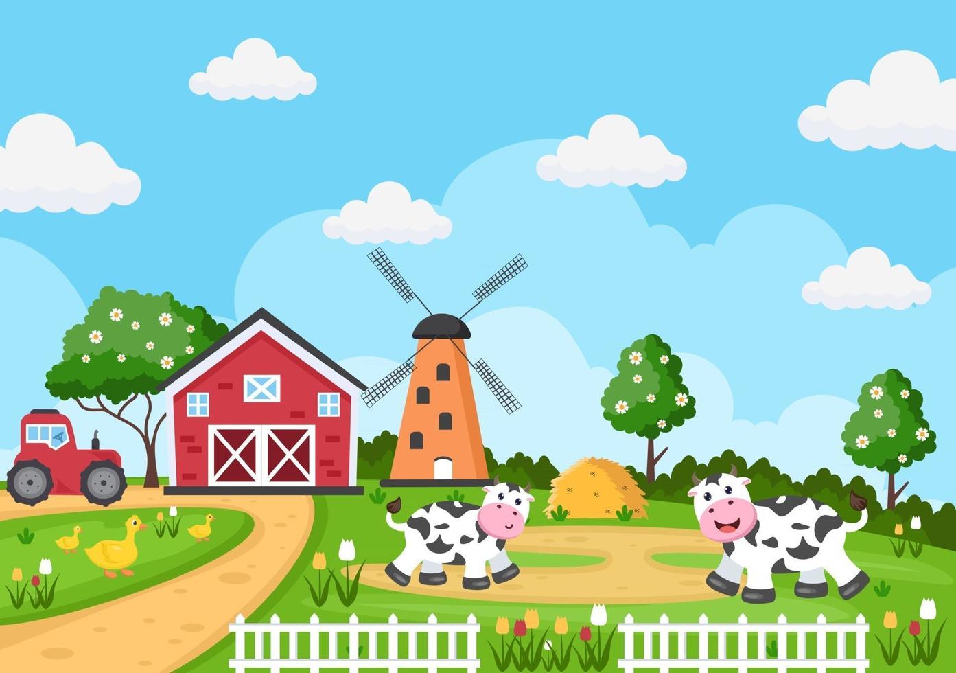 ilustración de animales de granja de dibujos animados lindo vector