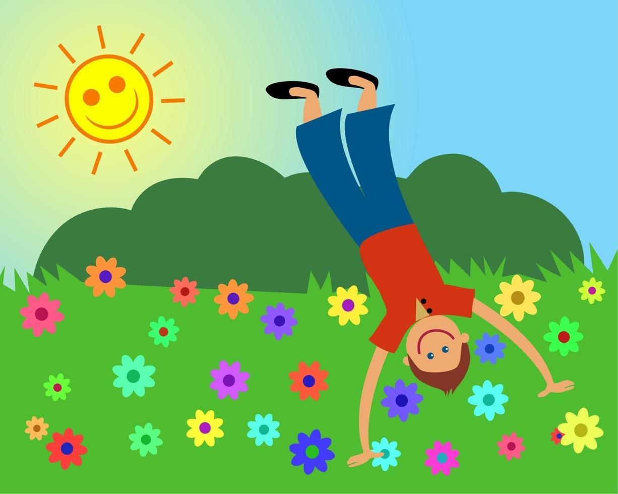 Happy Active Boy Playing Outdoors vector