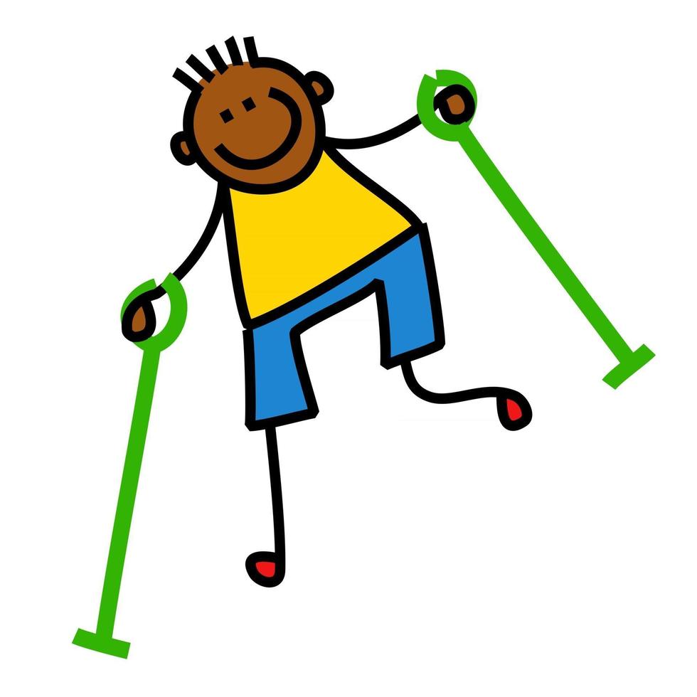 Injured Little Boy Walking with Crutches vector