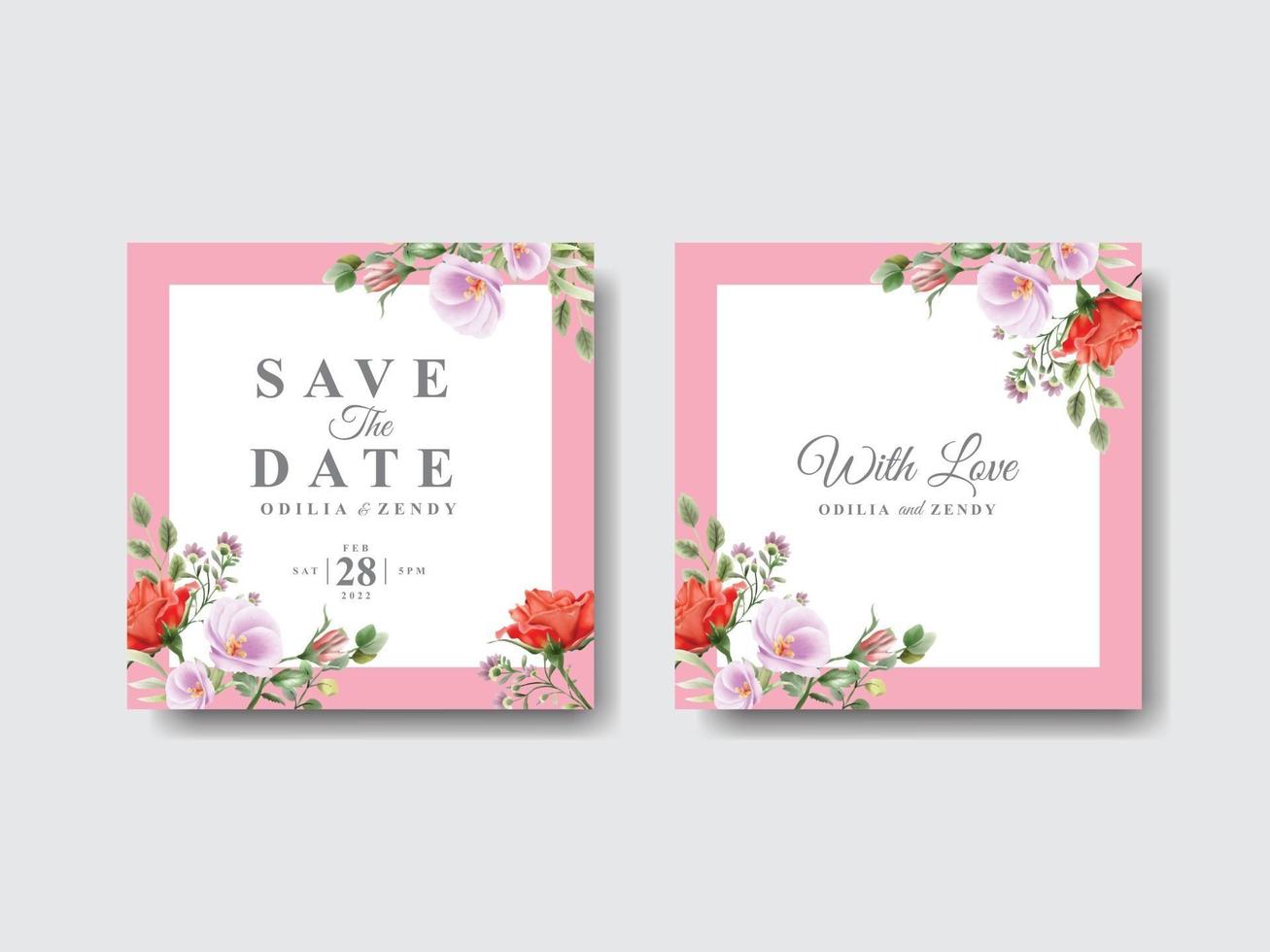 tarjeta de invitación de boda floral romántica vector