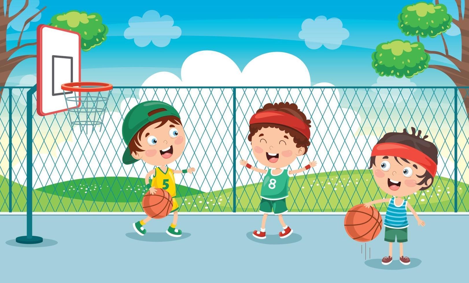 niño jugando baloncesto vector