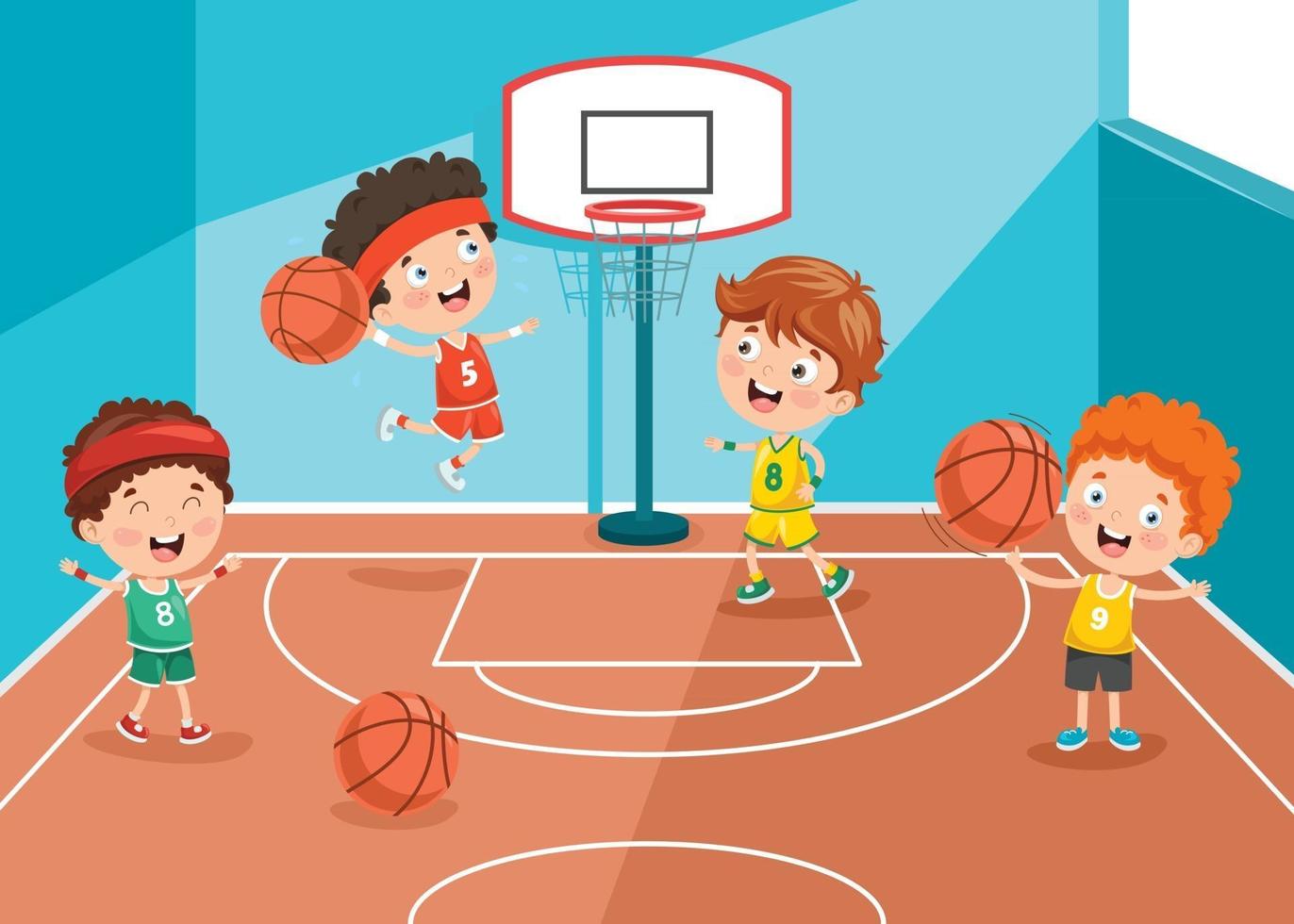 niño jugando baloncesto vector