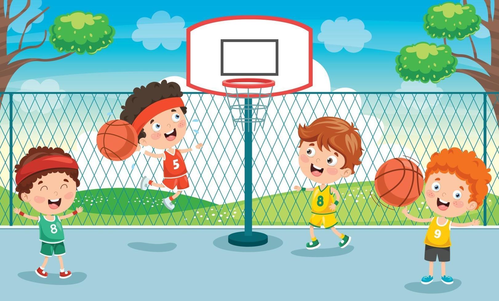 niño jugando baloncesto vector