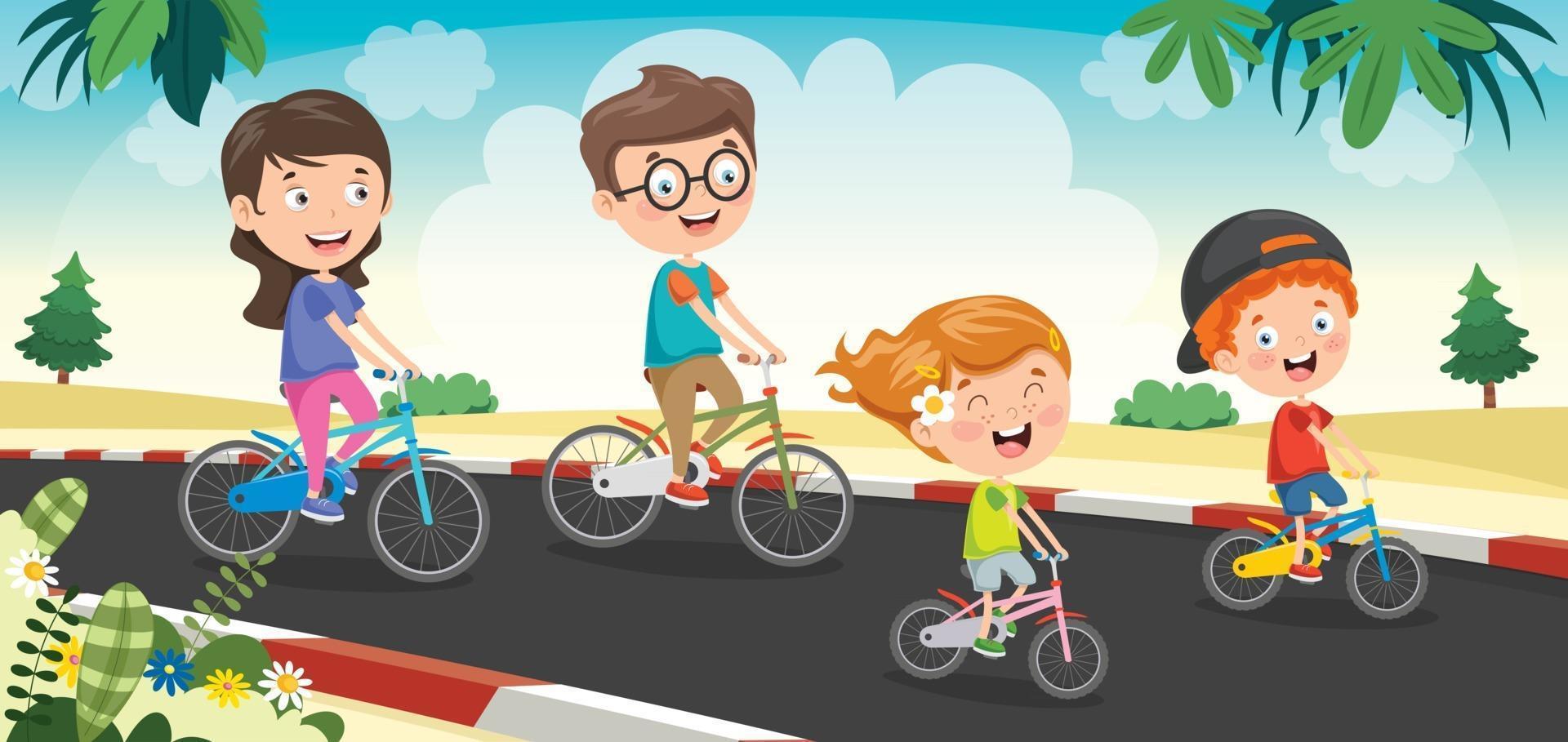 Happy Family Riding Bicycle Together vector