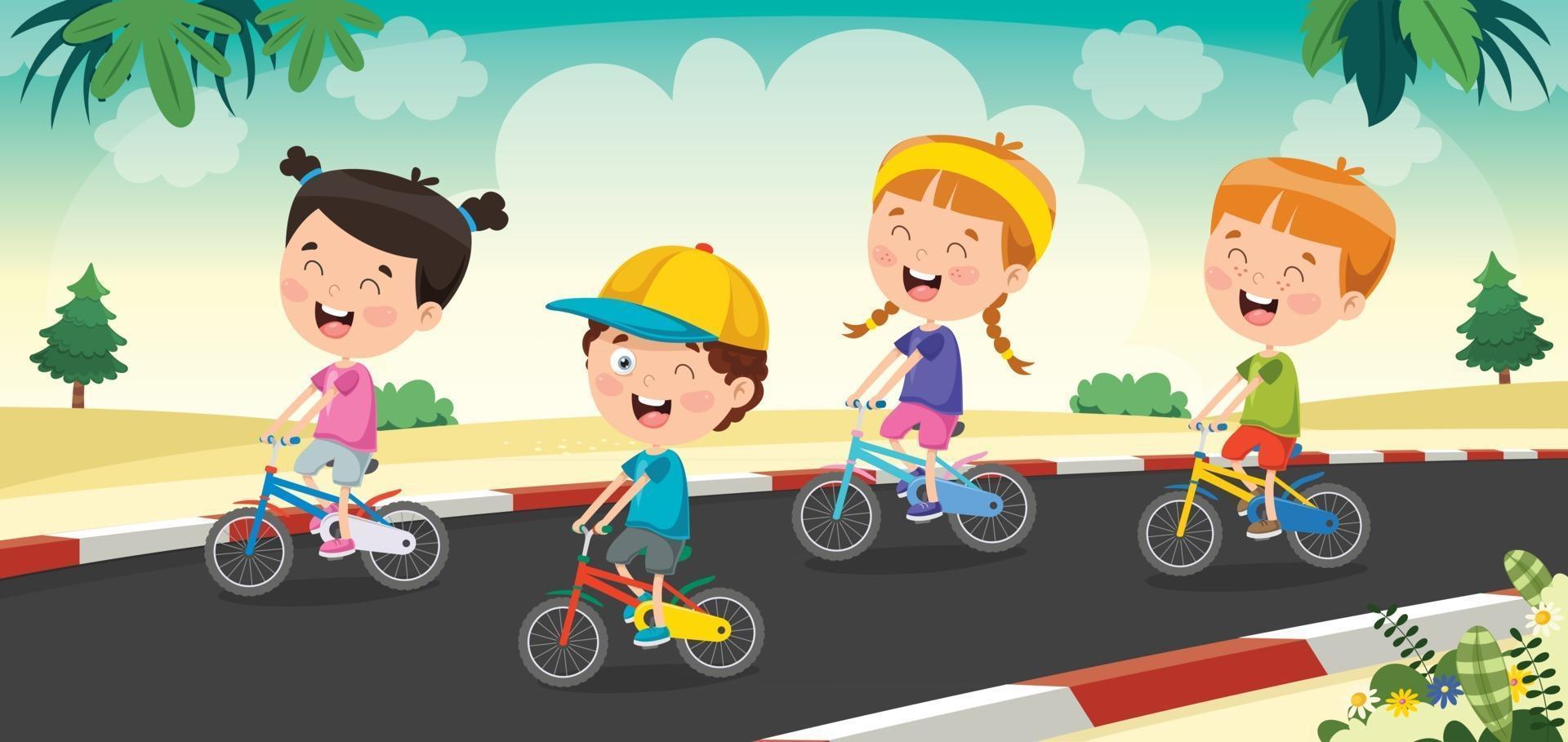 Happy Little Children Riding Bicycle vector