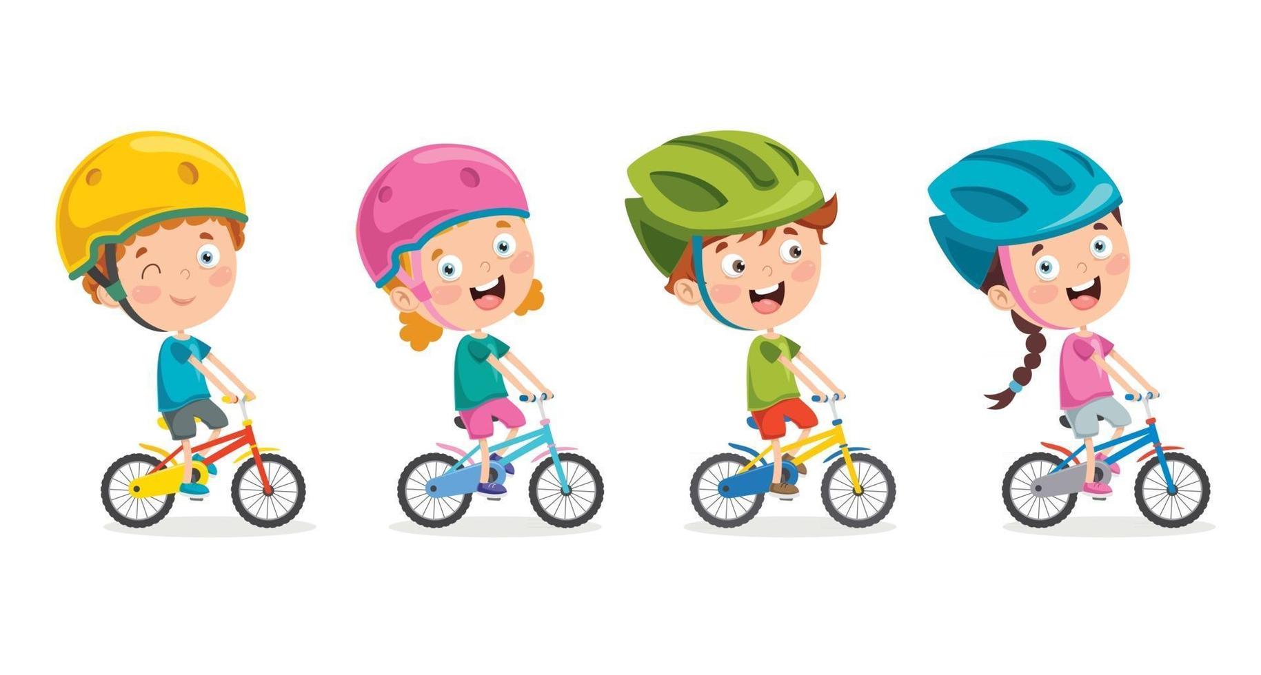 Happy Little Children Riding Bicycle vector