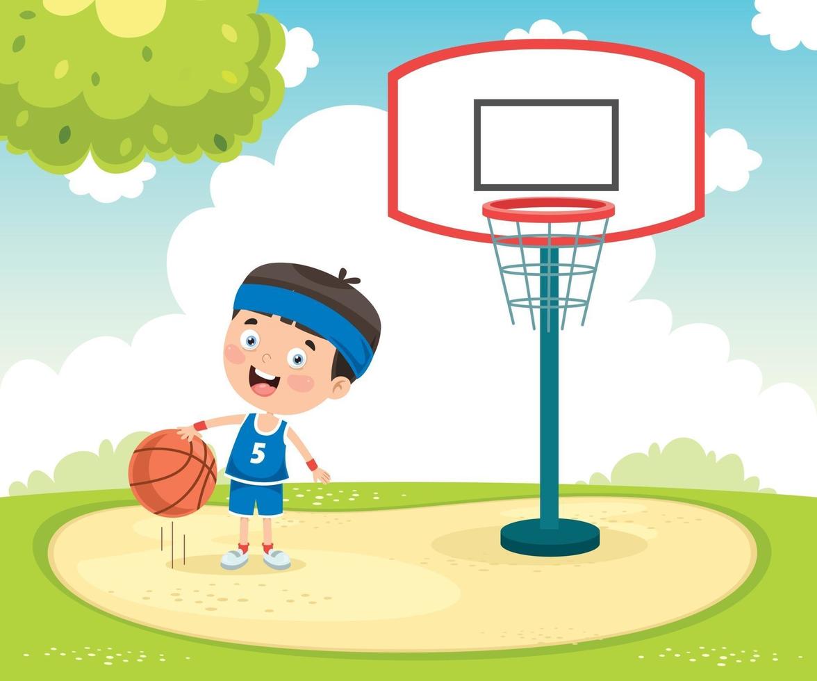 niño jugando baloncesto vector