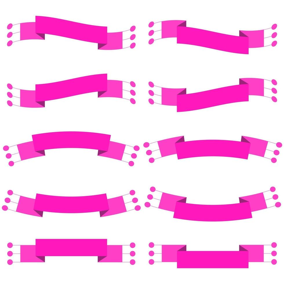 Set of 10 flat pink isolated ribbon banners. Suitable for design. vector