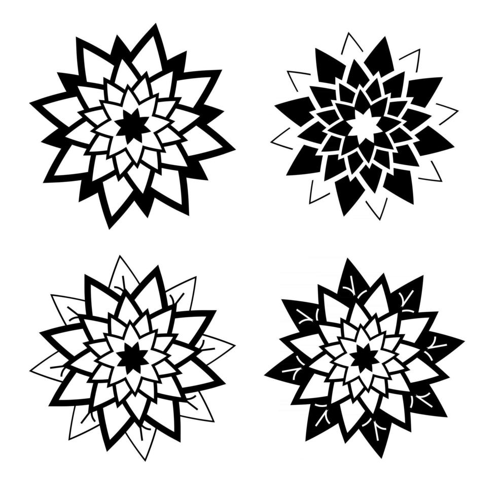 set of black and white isolated flower icons vector