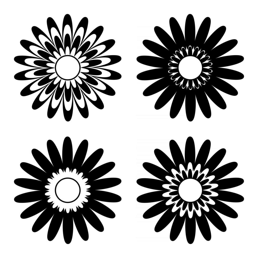 set of black and white isolated flower icons vector