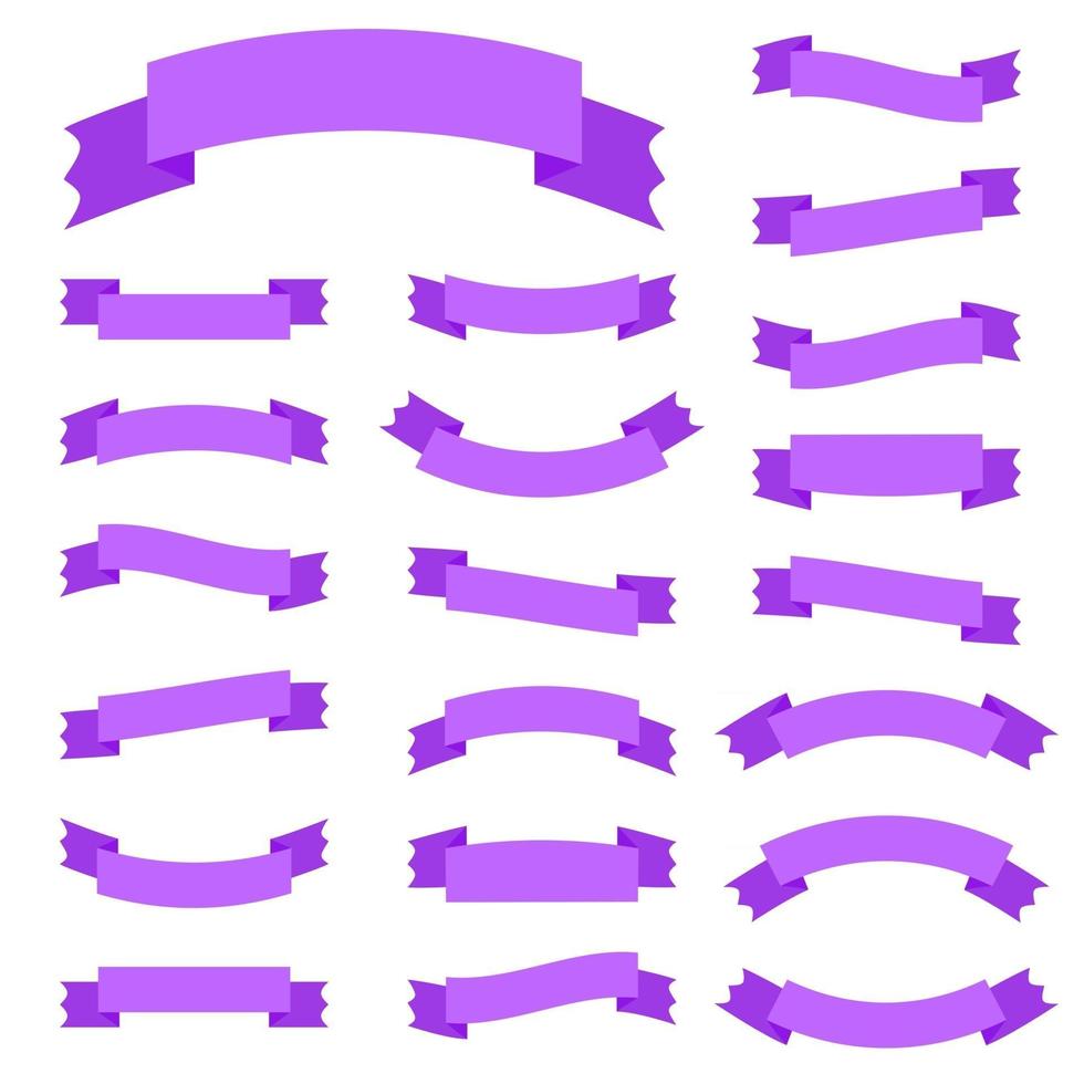Set of 21 flat violet isolated ribbon banners. Suitable for design. vector