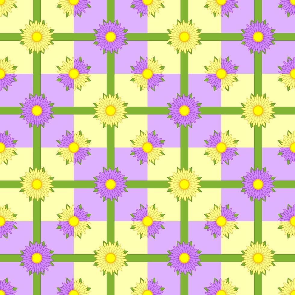 Seamless pattern of pink and purple flowers with green ribbons on a colored background vector