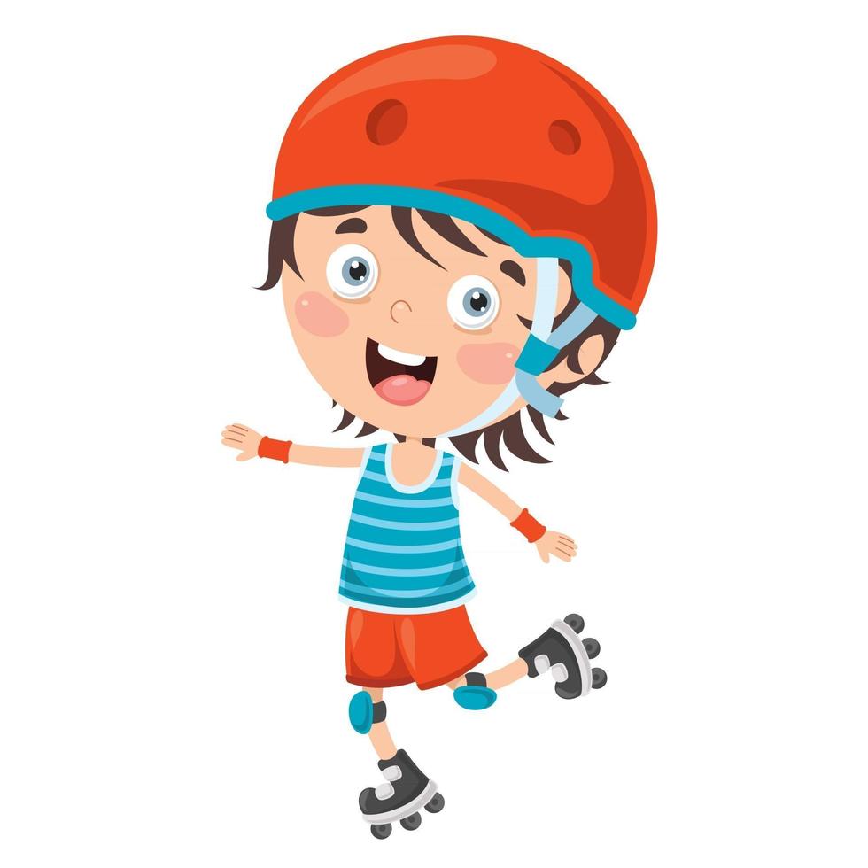 niños pequeños montando patines vector