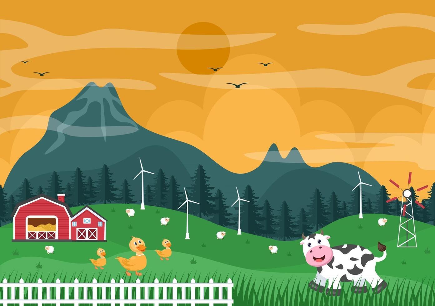 Cute Cartoon Farm Animals Illustration vector