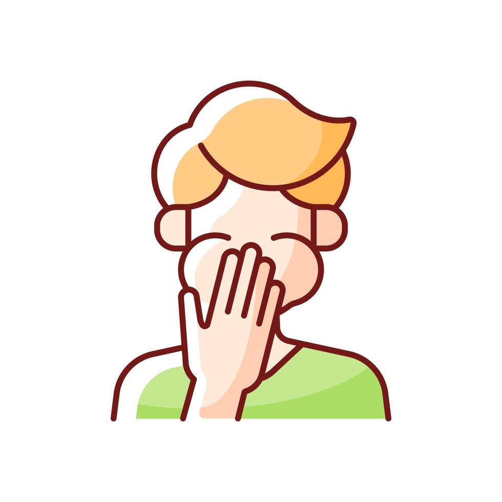 Nausea RGB color icon. Sick person covering mouth. Ill man with