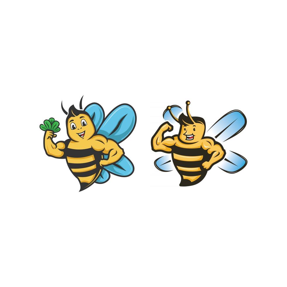 healthy bee holding spinach vector mascot logo