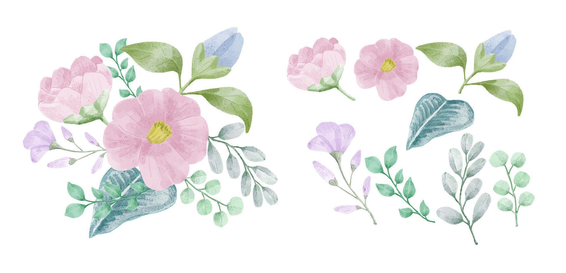 A set of flowers painted in watercolor vector