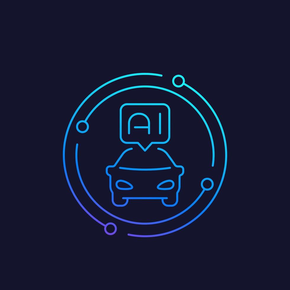 autonomous car with AI vector line icon