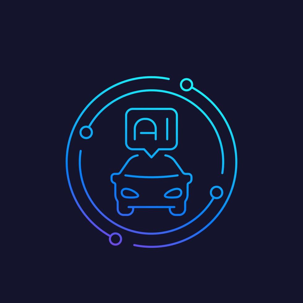 autonomous car with AI vector line icon