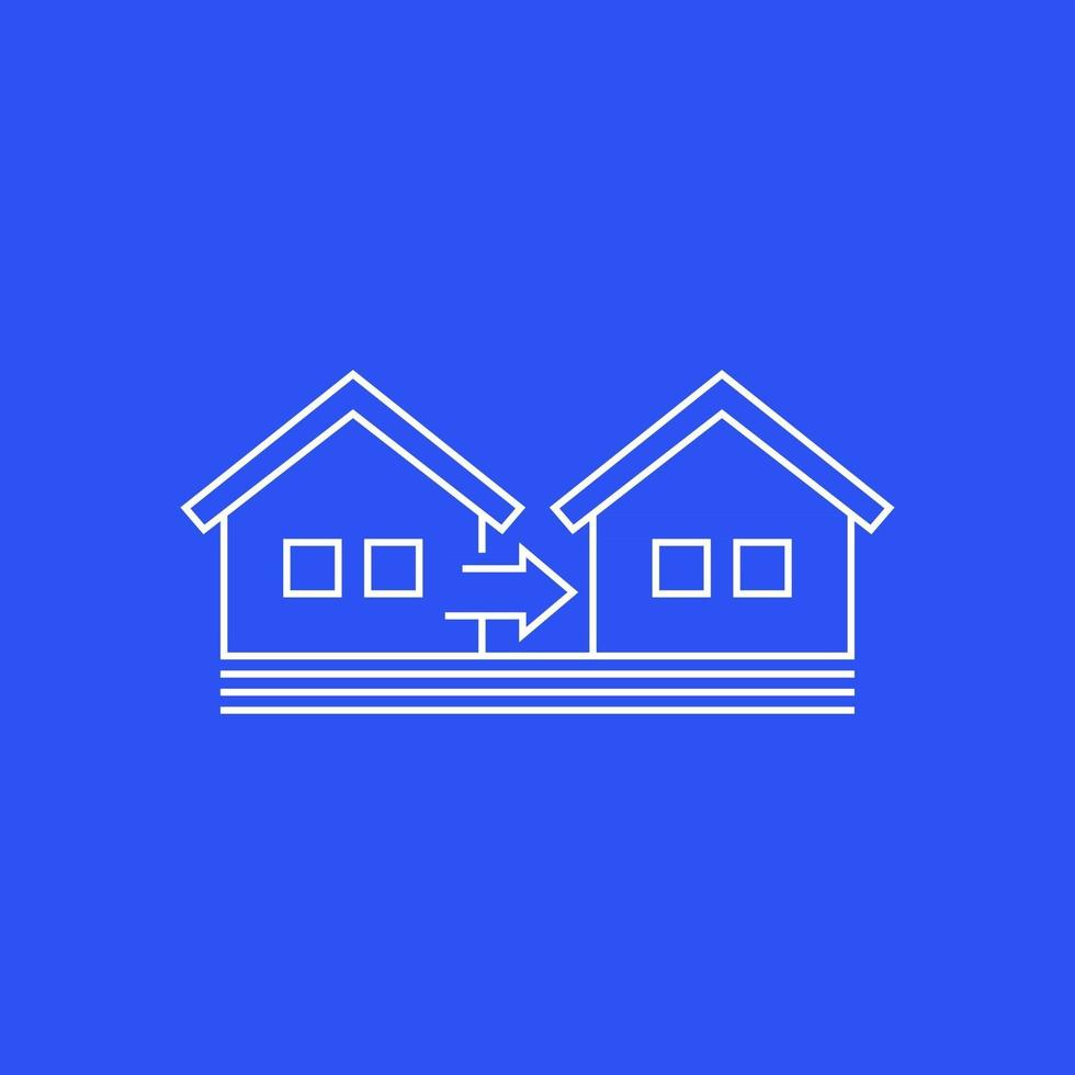 removal icon with two houses, linear design vector