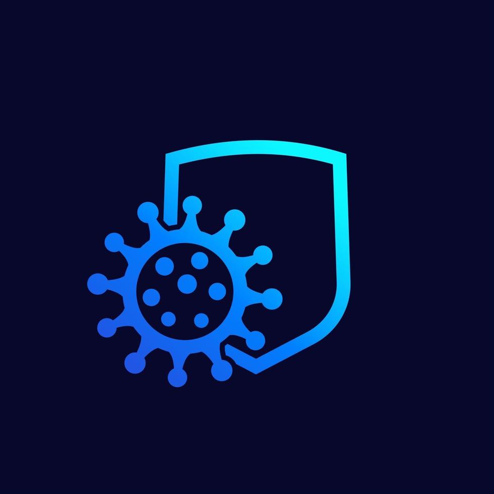 virus and shield icon, vector