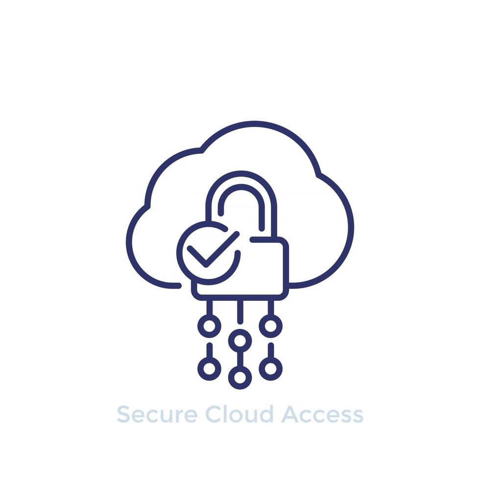 Secure cloud access, protected hosting line icon vector