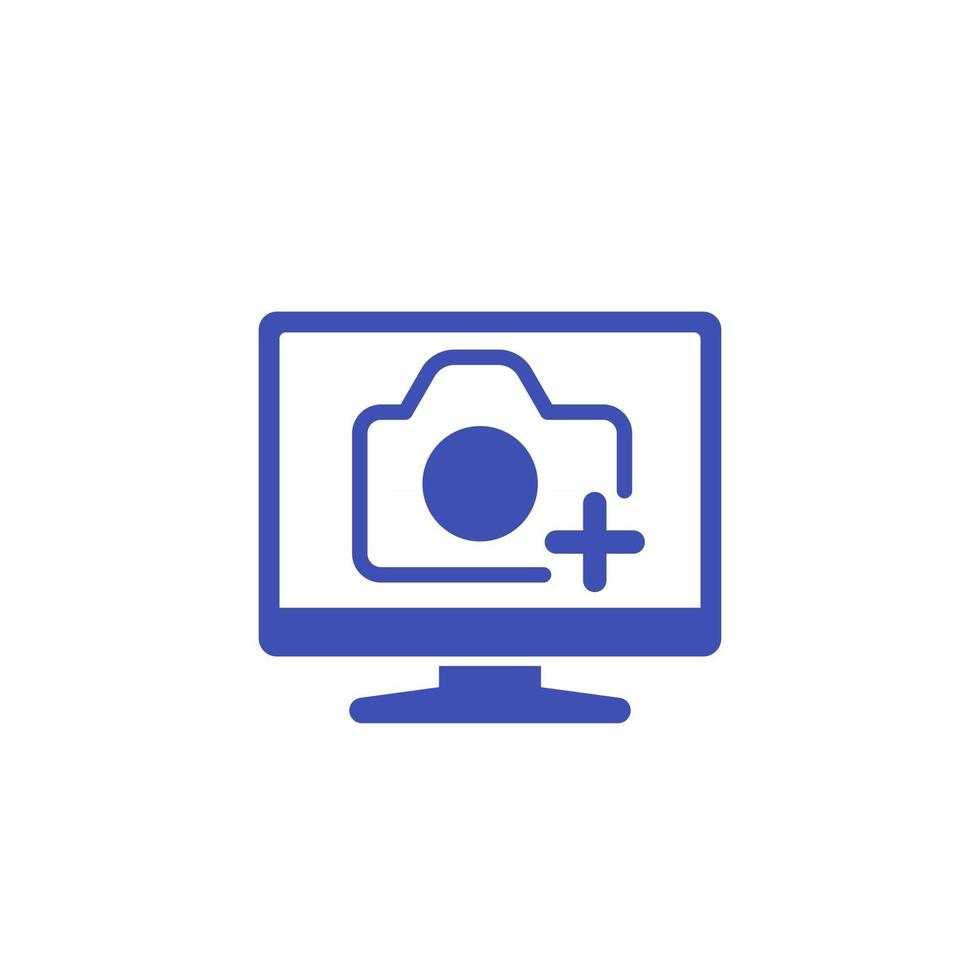 Add photo icon with camera and computer vector
