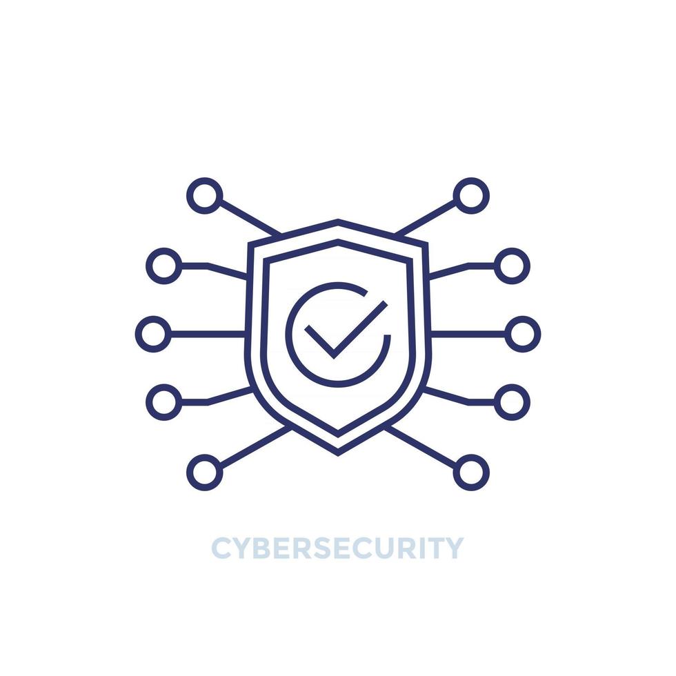cyber security line icon with shield and check mark vector