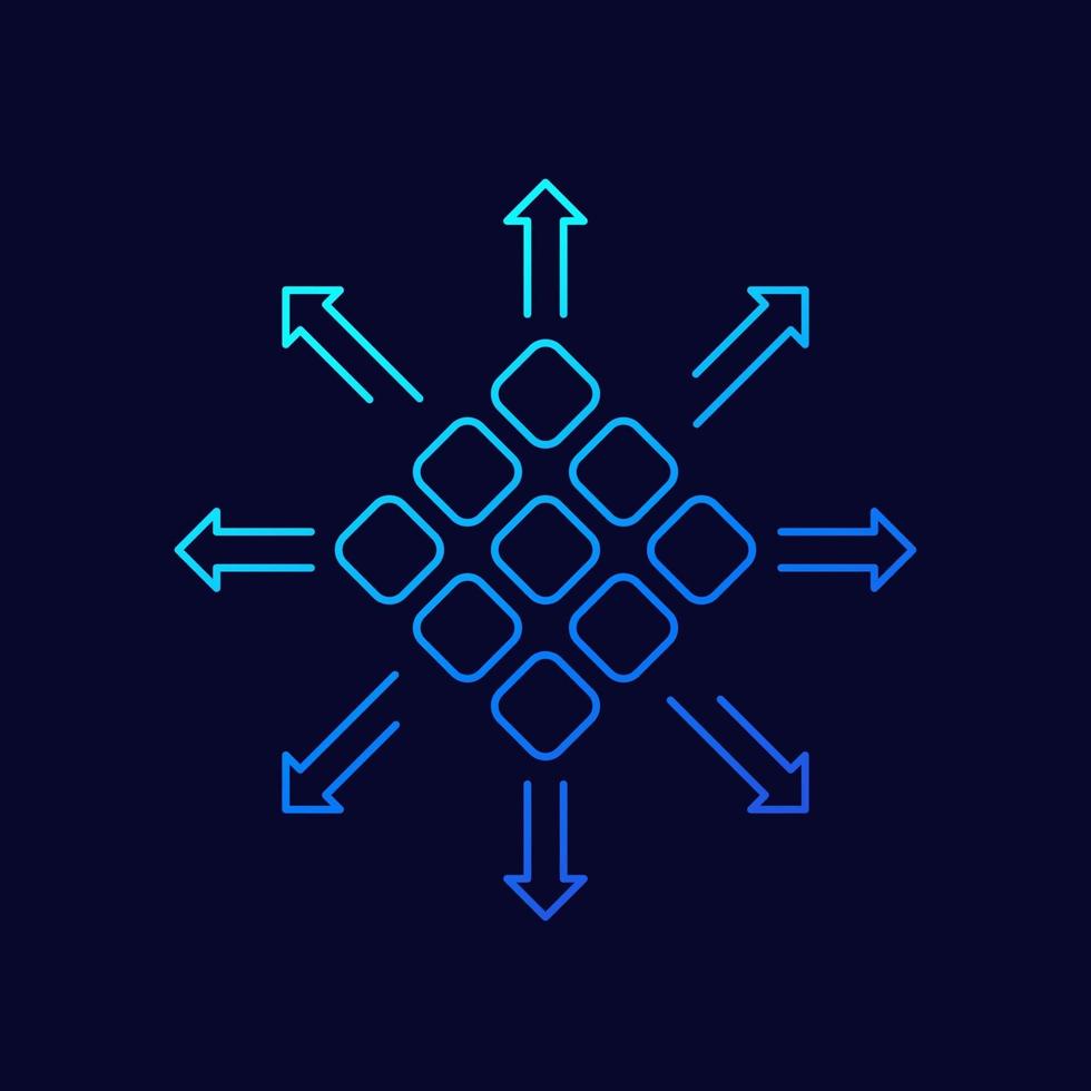 distribution icon with arrows, line vector