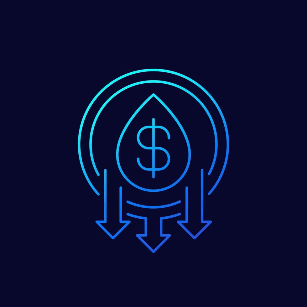 oil price down icon, line vector