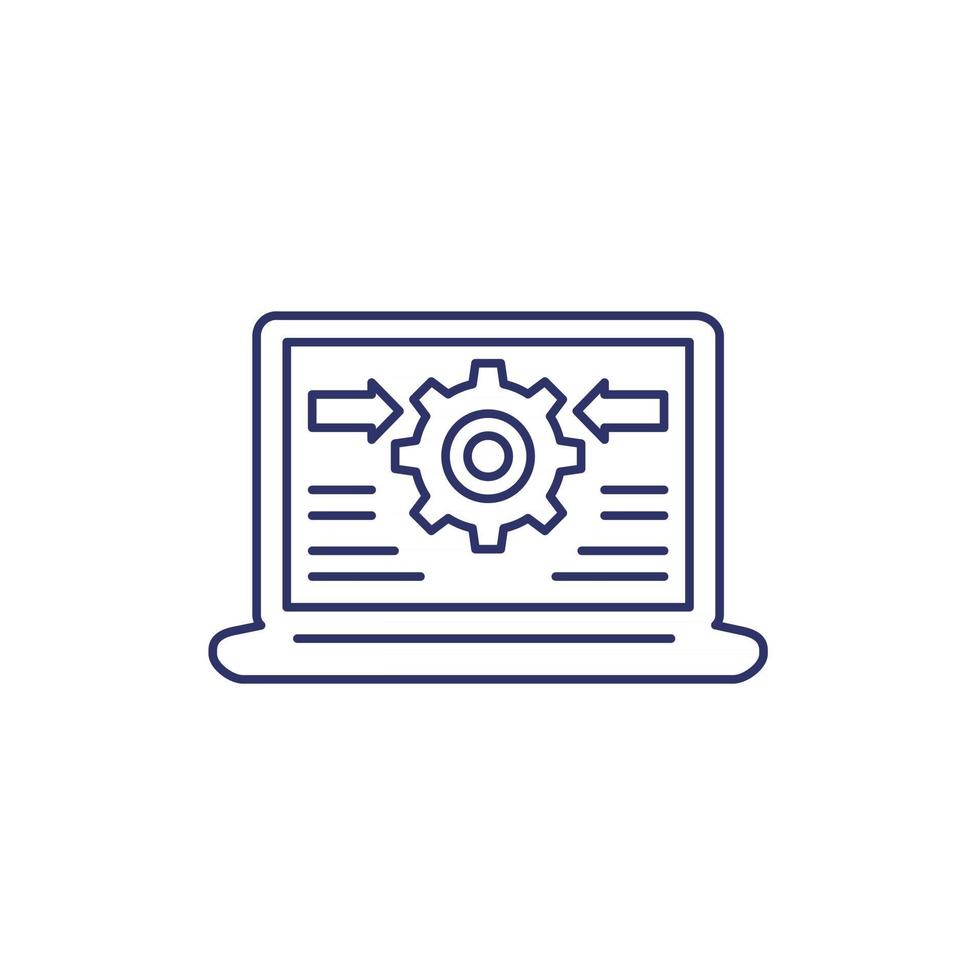 Integration system, computer technology line icon with laptop vector
