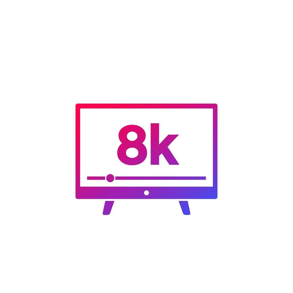 8k tv, icono de vector de servicio de transmisión de video