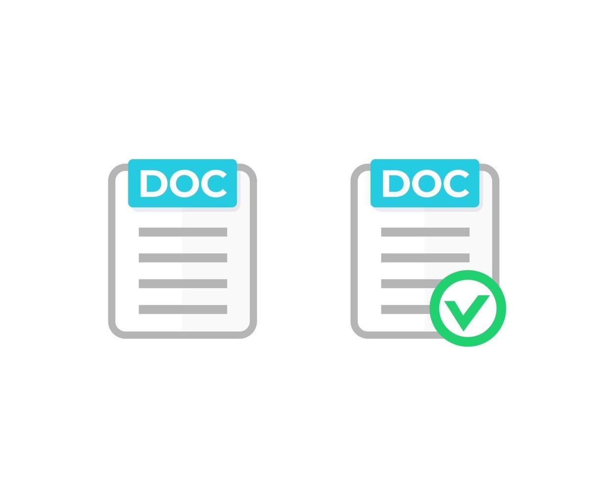 documento doc con icono de marca de verificación vector