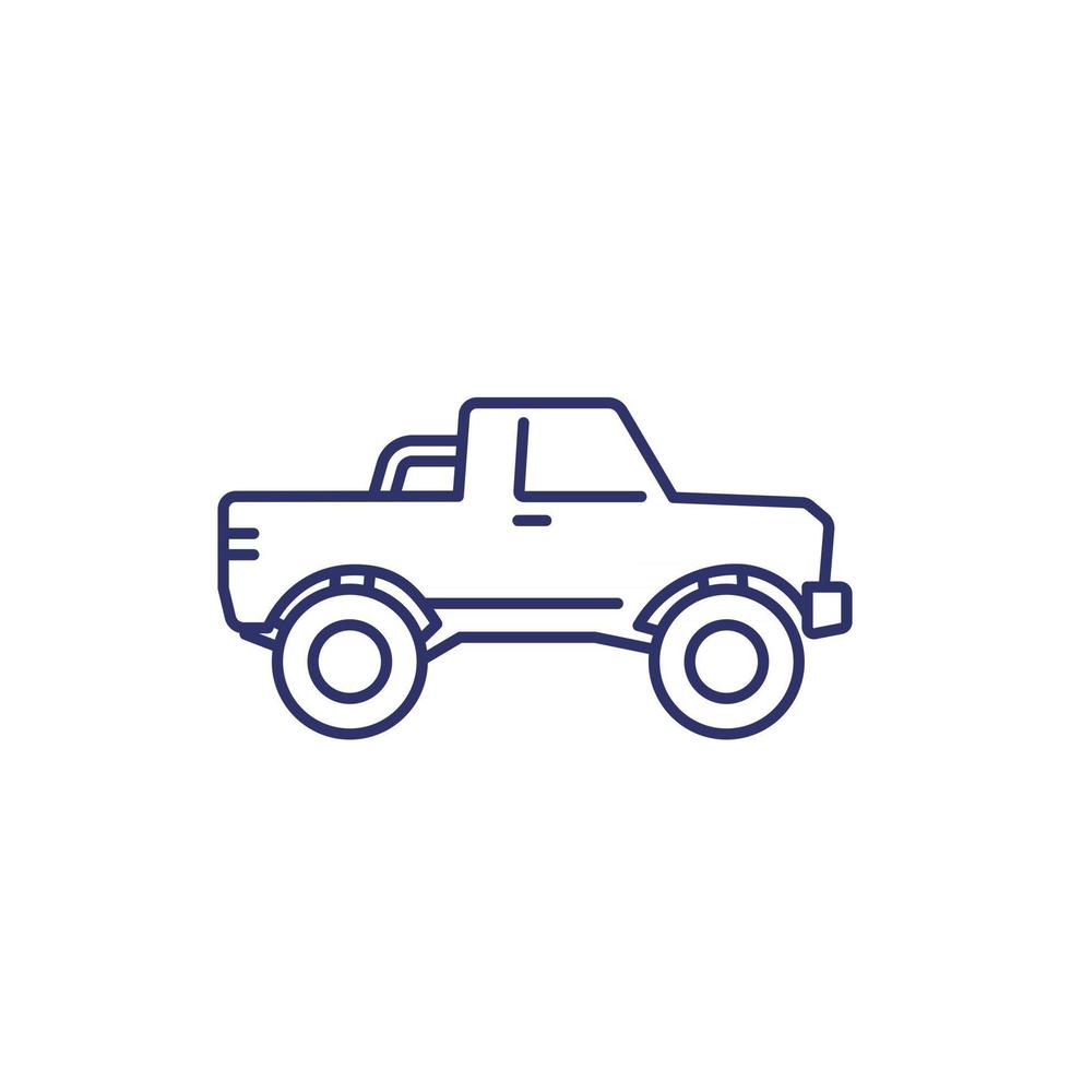 icono de camioneta pickup en blanco, línea vector