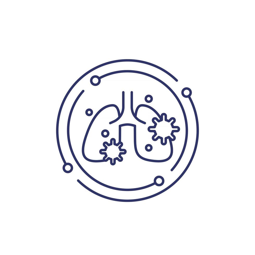 pneumonia line icon with virus and lungs vector