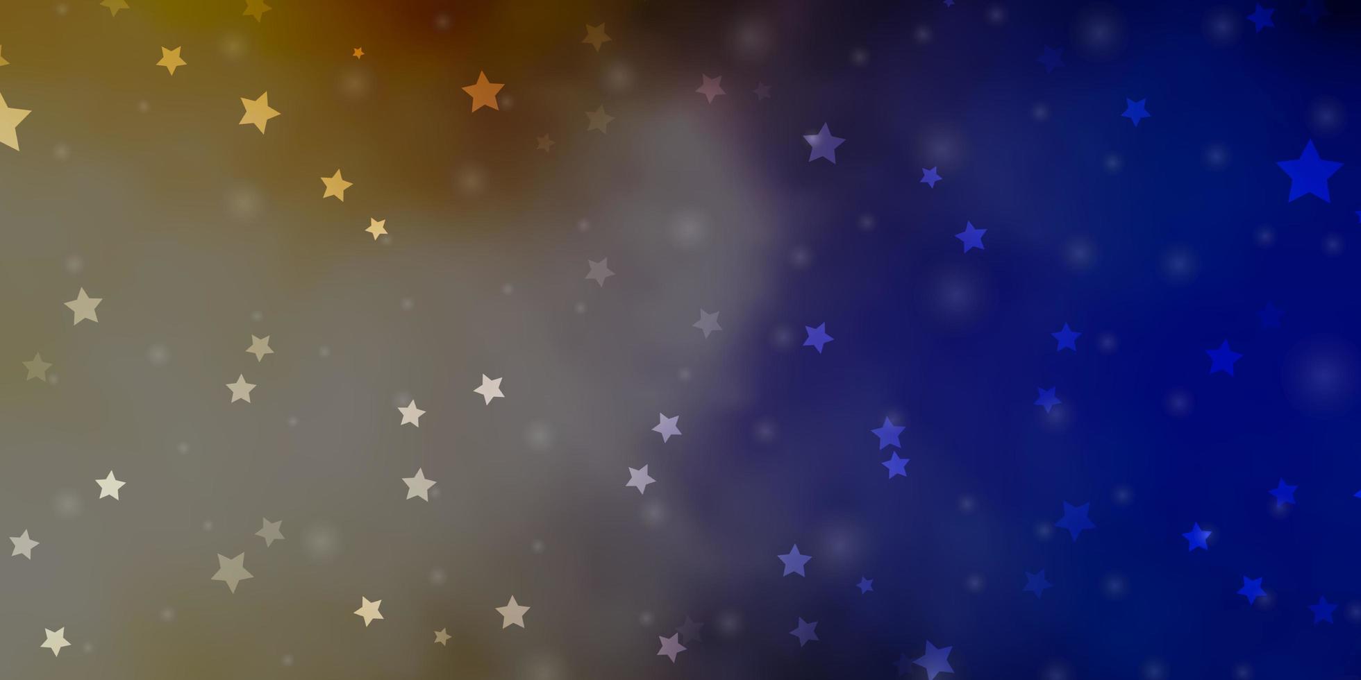 Fondo de vector azul claro, amarillo con estrellas pequeñas y grandes.