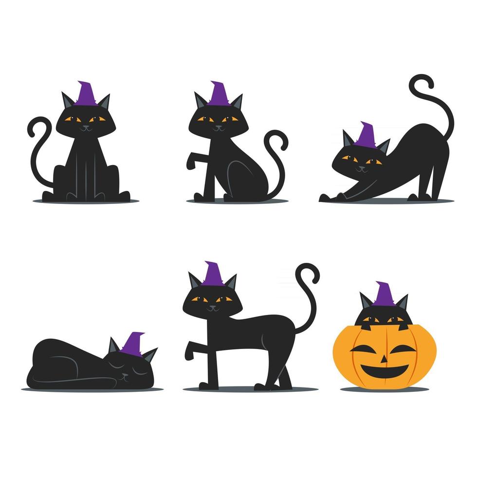 conjunto de caracteres de gato negro vector