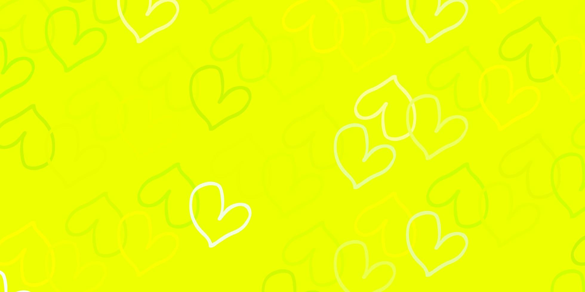 Light Green, Yellow vector background with Shining hearts.