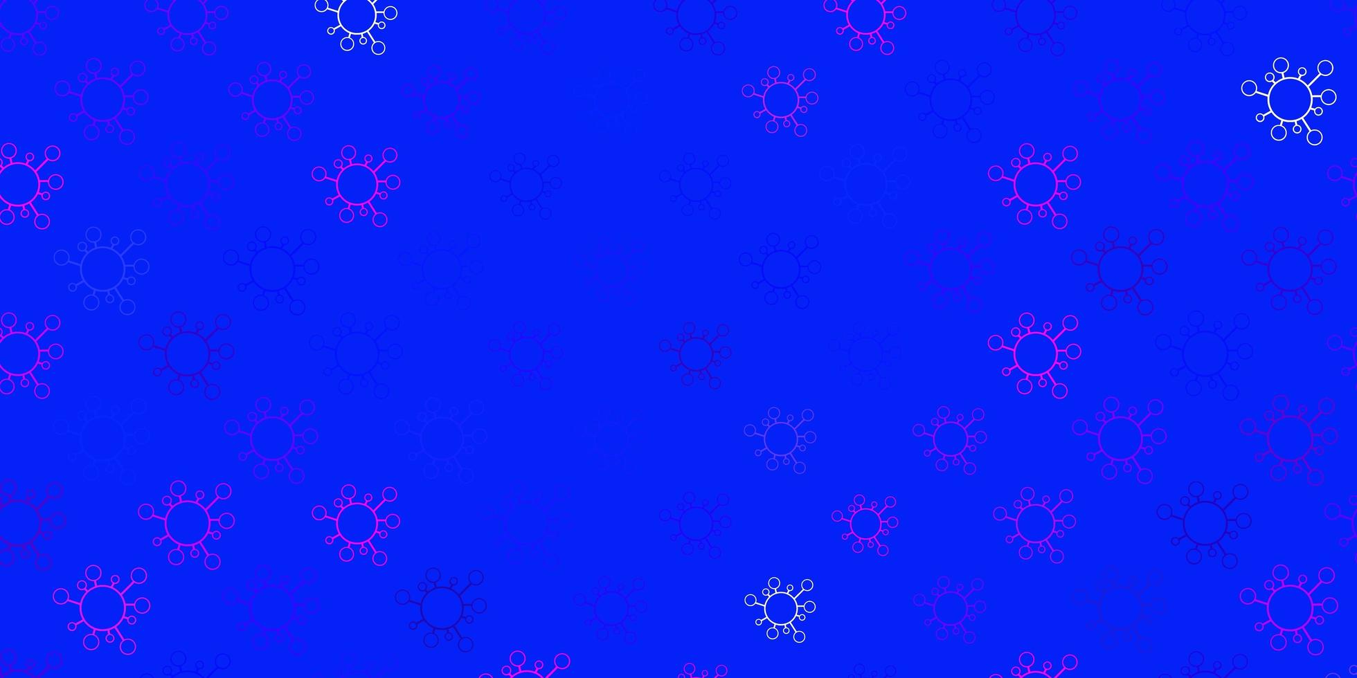 Dark pink, blue vector pattern with coronavirus elements.