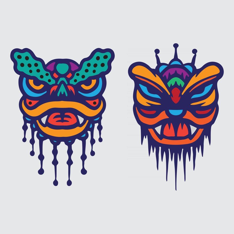 Lion dance drawing vector