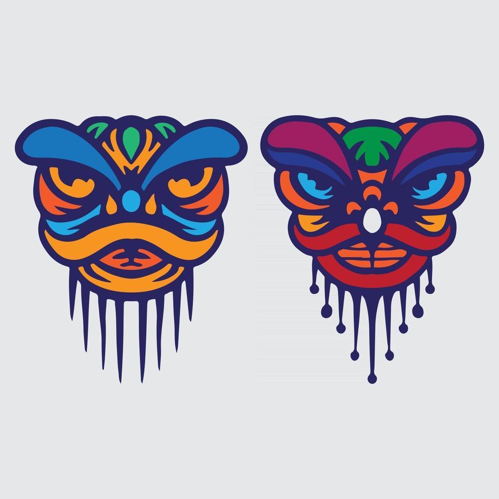 Lion dance drawing vector