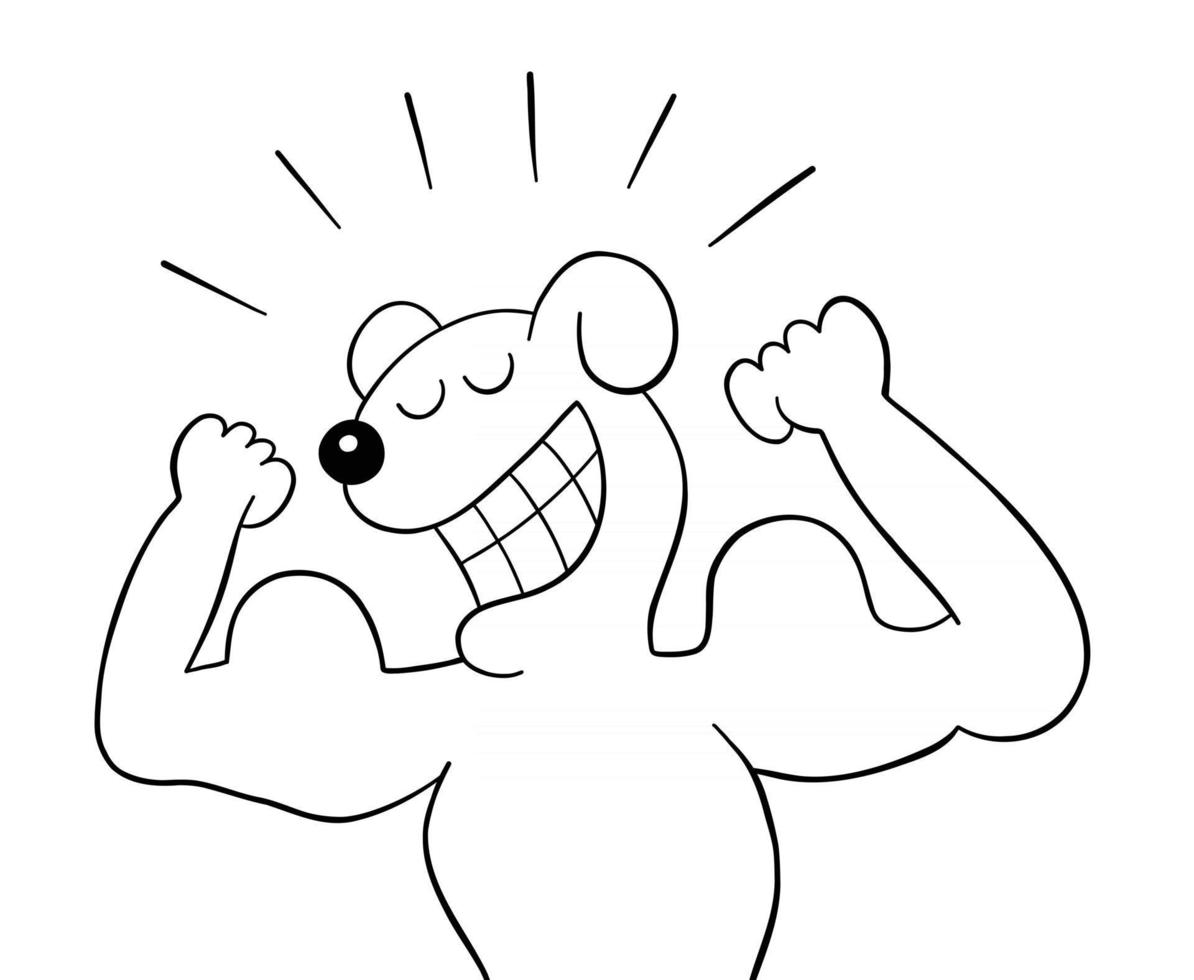 Cartoon the dog is very strong and shows biceps, vector illustration