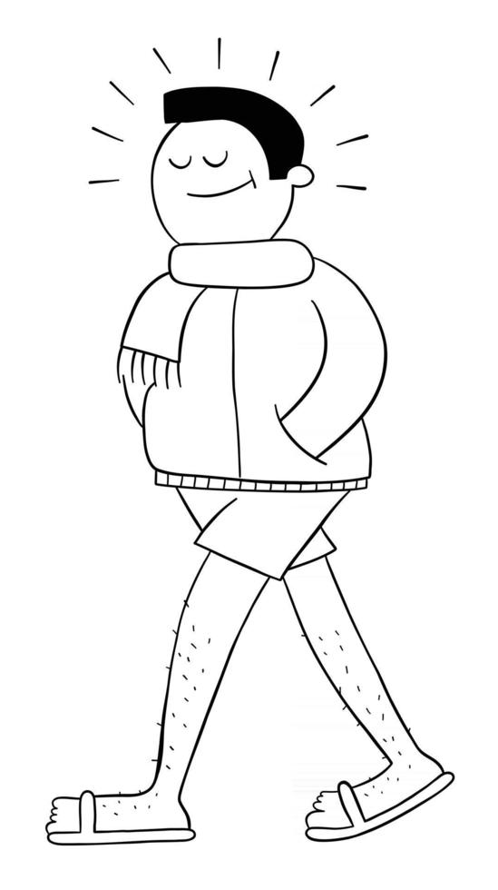 hombre de dibujos animados vestido con traje interesante, abrigo, pantuflas vector