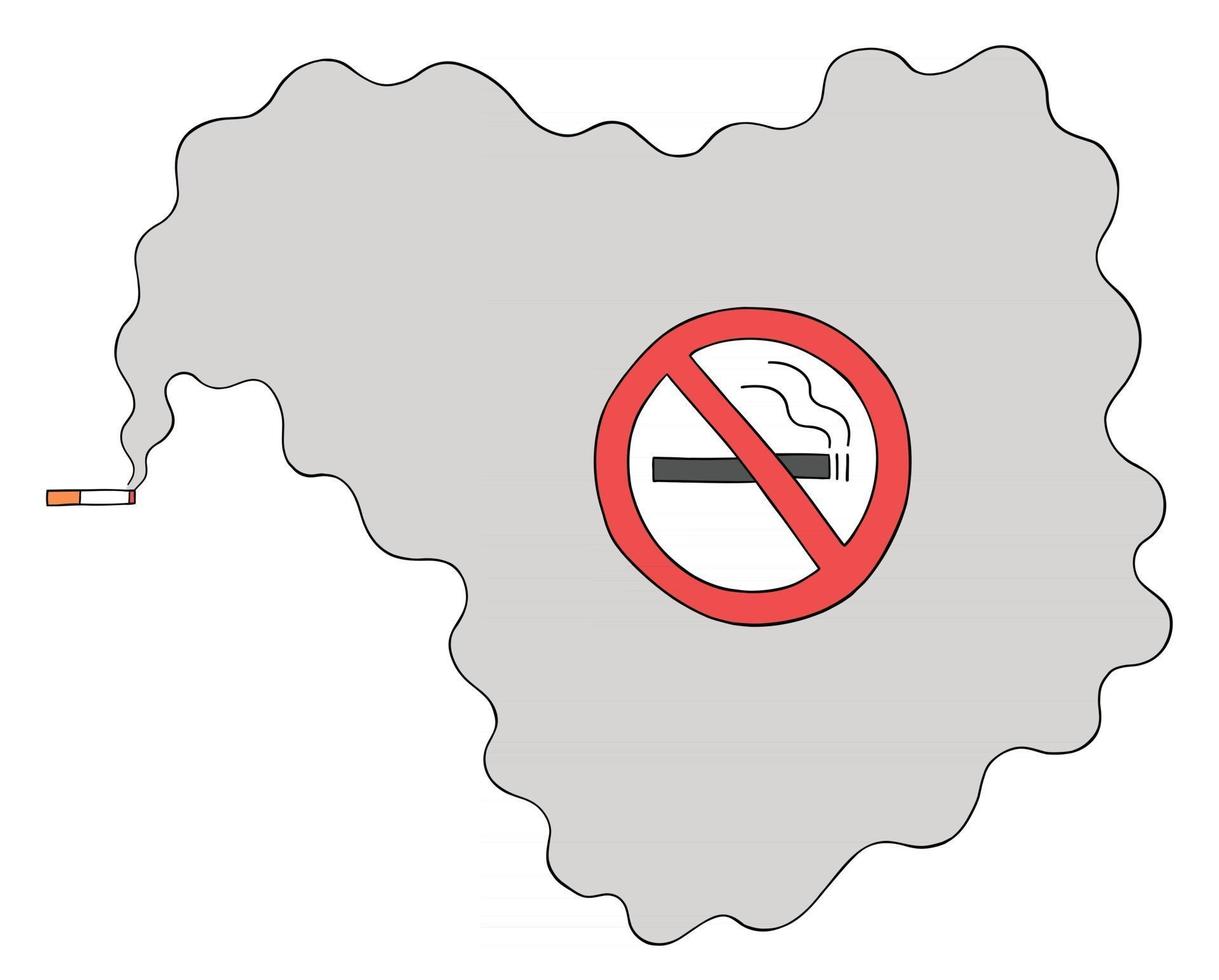 Cartoon smoking cigarette in a no smoking place, vector illustration