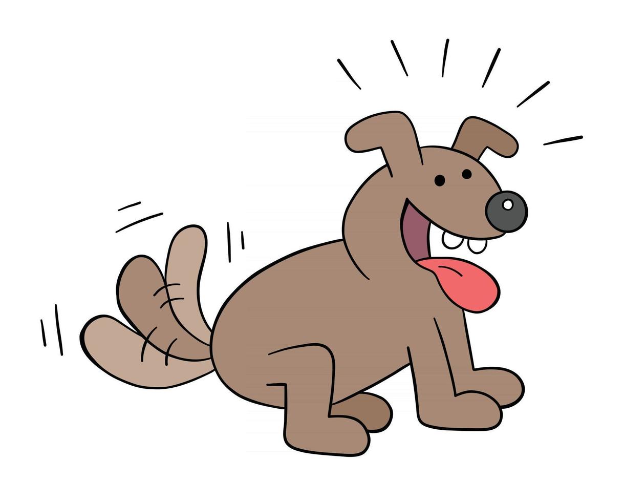 Cartoon the dog is very excited and wags its tail, vector illustration