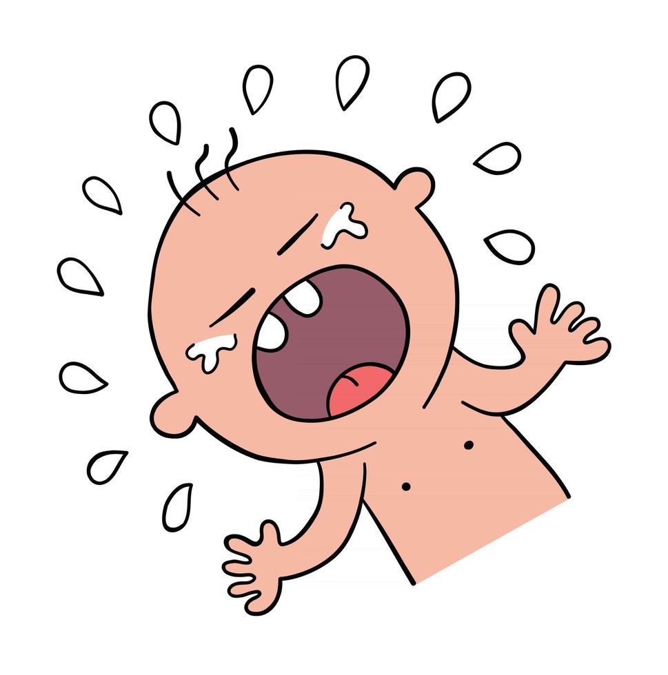 Cartoon baby is crying, vector illustration