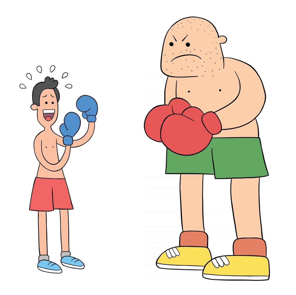 Cartoon two boxers in the ring, one weak and afraid vector