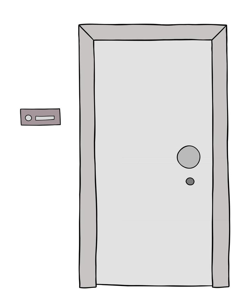 puerta de la casa de dibujos animados y campana, ilustración vectorial vector