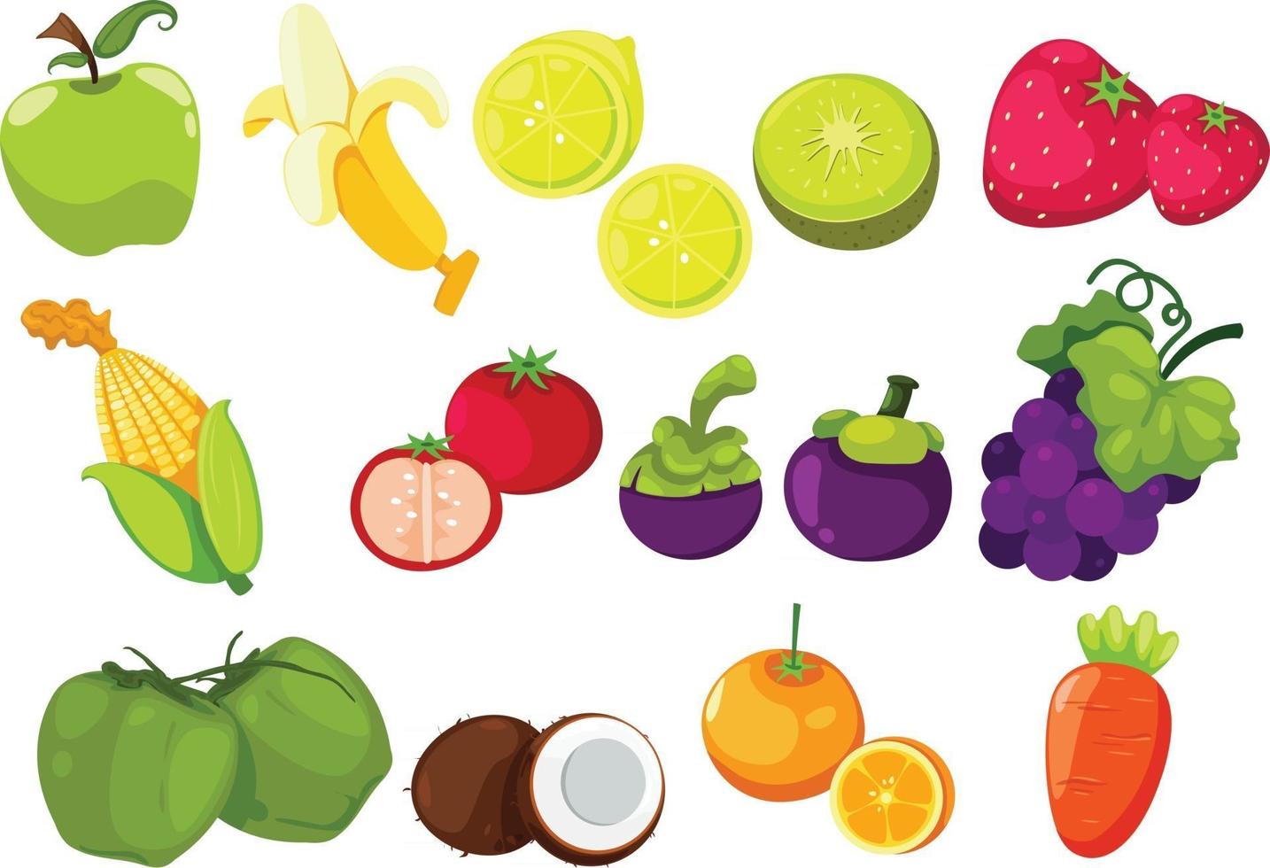 Colección de frutas y verduras aislado sobre fondo blanco. vector